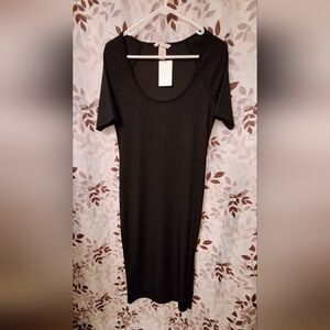 H&M Black Ribbed Short Sleeve Dress Medium
